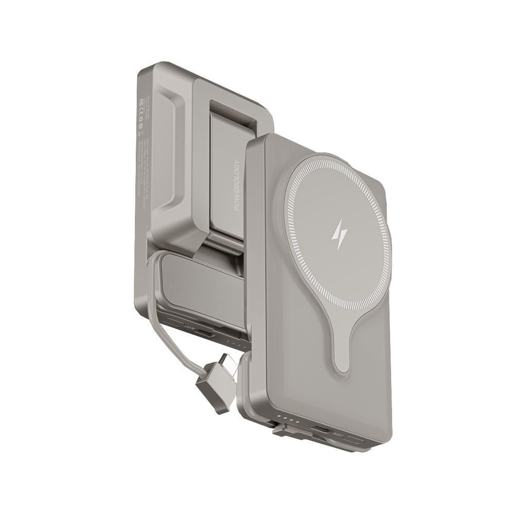 Powerology Car Mount 5000mAh Power Bank With Magnetic Wirelss Charger - Titanium {PPBCHA32TI}
